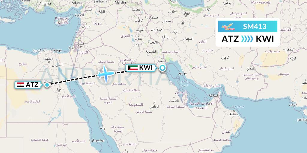 SM413 Air Cairo Flight Map: Assiut to Kuwait City