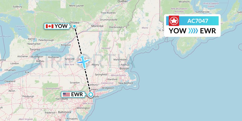 AC7047 Air Canada Flight Map: Ottawa to New York