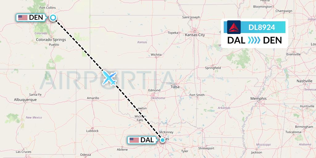 DL8924 Delta Air Lines Flight Map: Dallas to Denver
