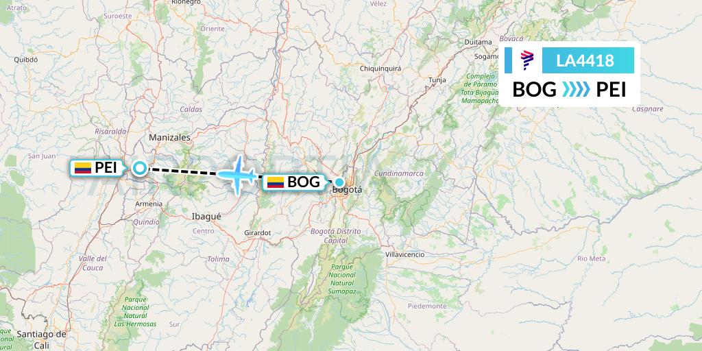 LA4418 LAN Airlines Flight Map: Bogota to Pereira