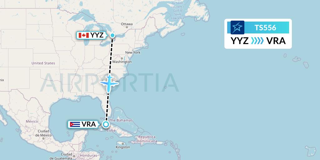 TS556 Air Transat Flight Map: Toronto to Varadero