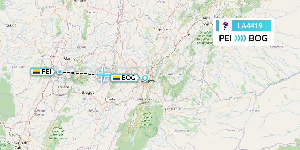 LA4419 LAN Airlines Flight Map: Pereira to Bogota