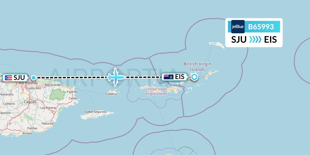 B65993 JetBlue Airways Flight Map: San Juan to Beef Island