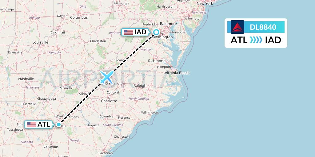 DL8840 Delta Air Lines Flight Map: Atlanta to Washington