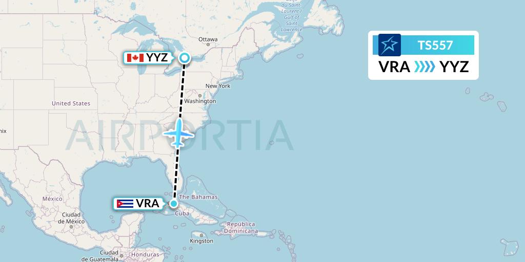 TS557 Air Transat Flight Map: Varadero to Toronto