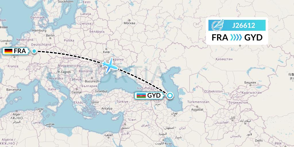 J26612 Azerbaijan Airlines Flight Map: Frankfurt to Baku
