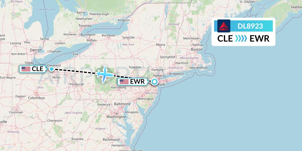 DL8923 Delta Air Lines Flight Map: Cleveland to New York