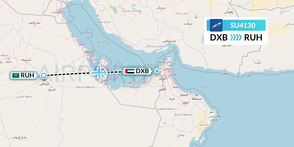 SU4130 Aeroflot Flight Map: Dubai to Riyadh