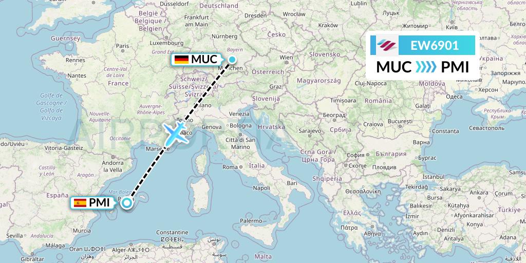EW6901 Eurowings Flight Map: Munich to Palma de Mallorca