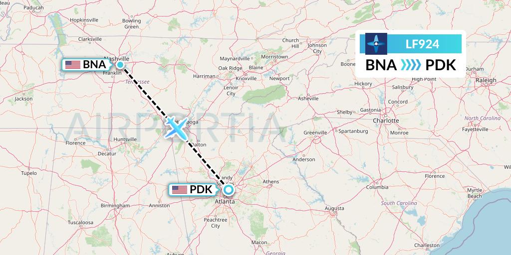 LF924 Corporate Flight Management Flight Map: Nashville to Atlanta