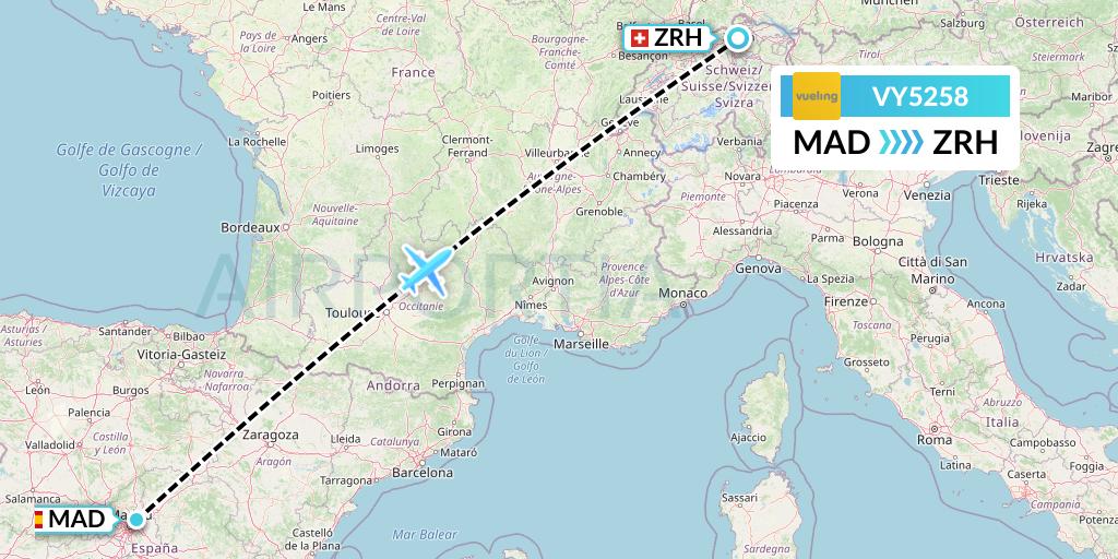 VY5258 Vueling Flight Map: Madrid to Zurich