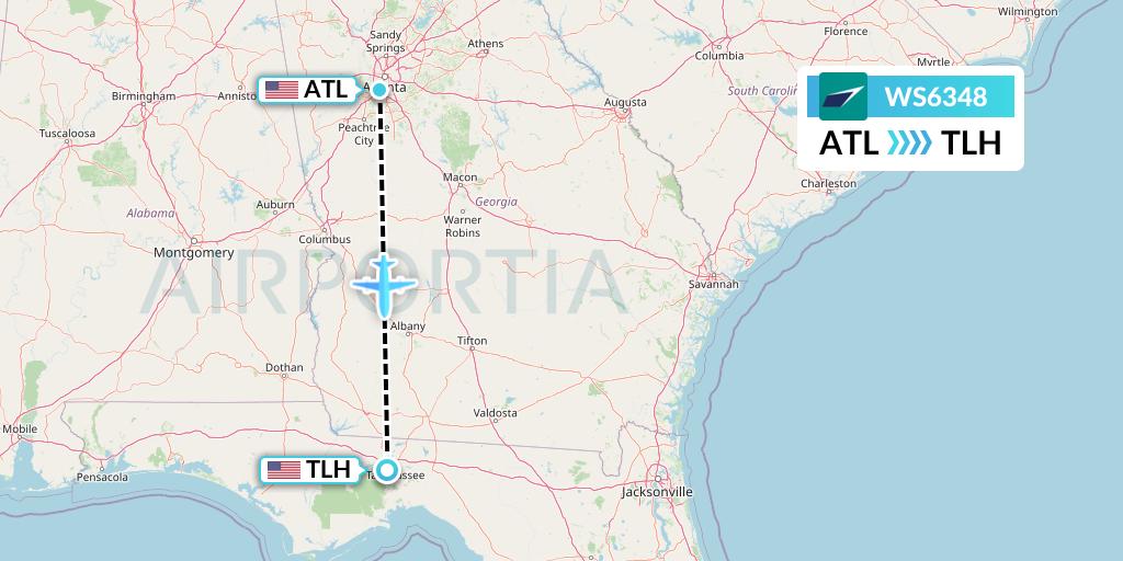 WS6348 WestJet Flight Map: Atlanta to Tallahassee