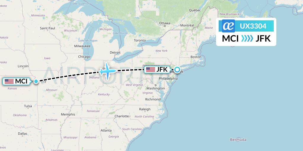 UX3304 Air Europa Flight Map: Kansas City to New York