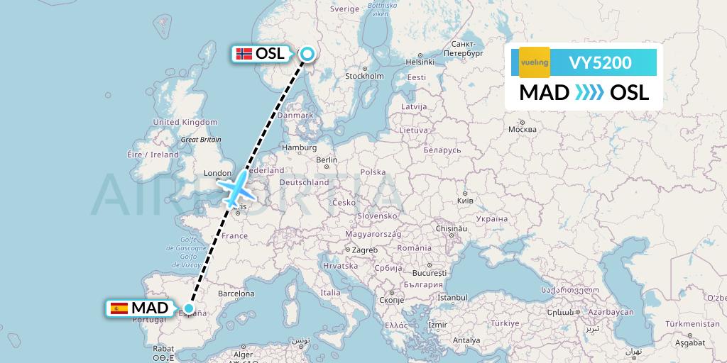 VY5200 Vueling Flight Map: Madrid to Oslo
