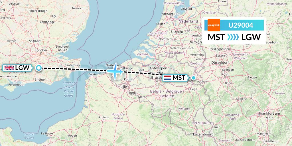 U29004 EasyJet Flight Map: Maastricht to London