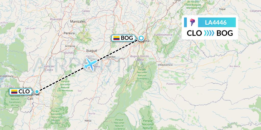 LA4446 LAN Airlines Flight Map: Cali to Bogota