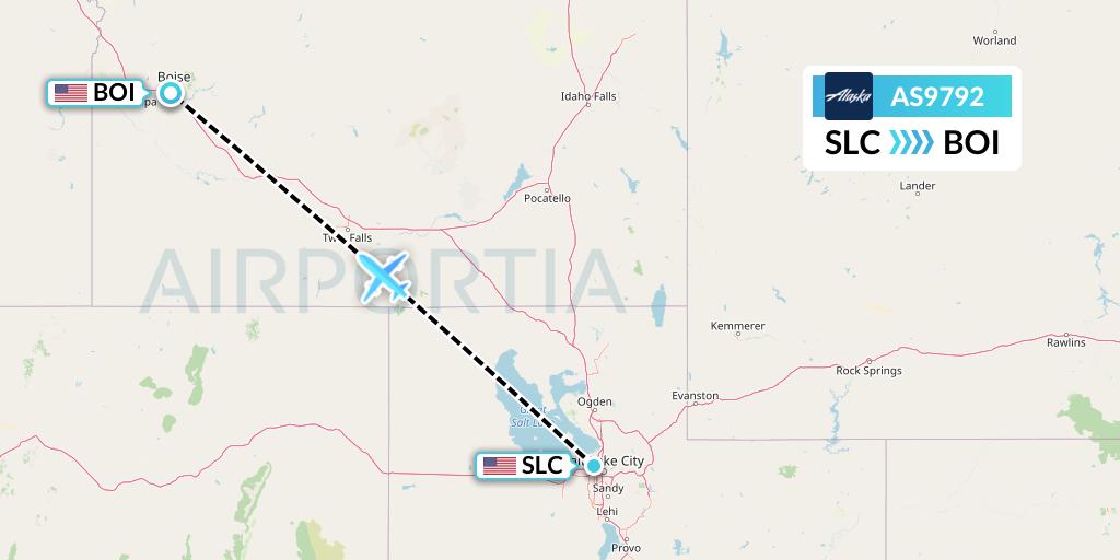 AS9792 Alaska Airlines Flight Map: Salt Lake City to Boise
