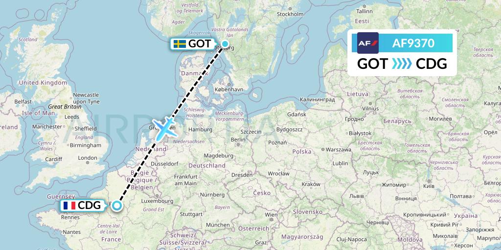 AF9370 Air France Flight Map: Gothenburg to Paris