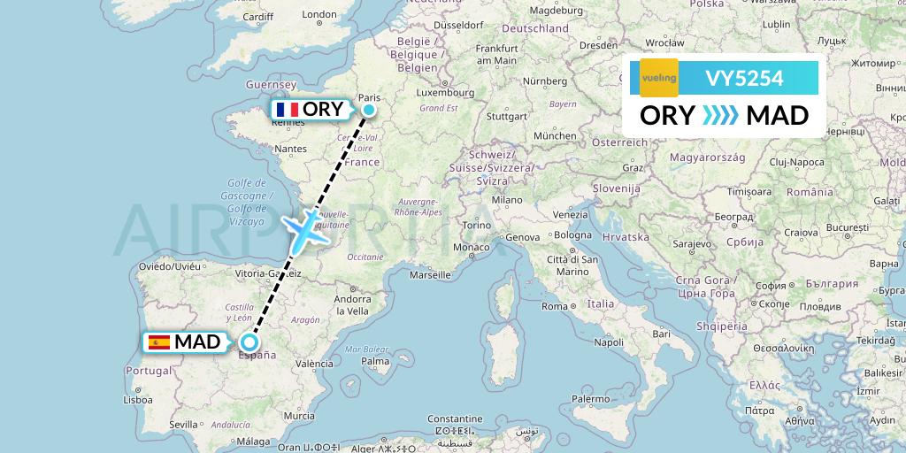 VY5254 Vueling Flight Map: Paris to Madrid