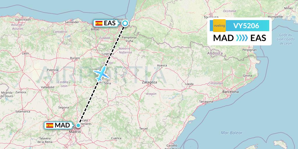 VY5206 Vueling Flight Map: Madrid to San Sebastian