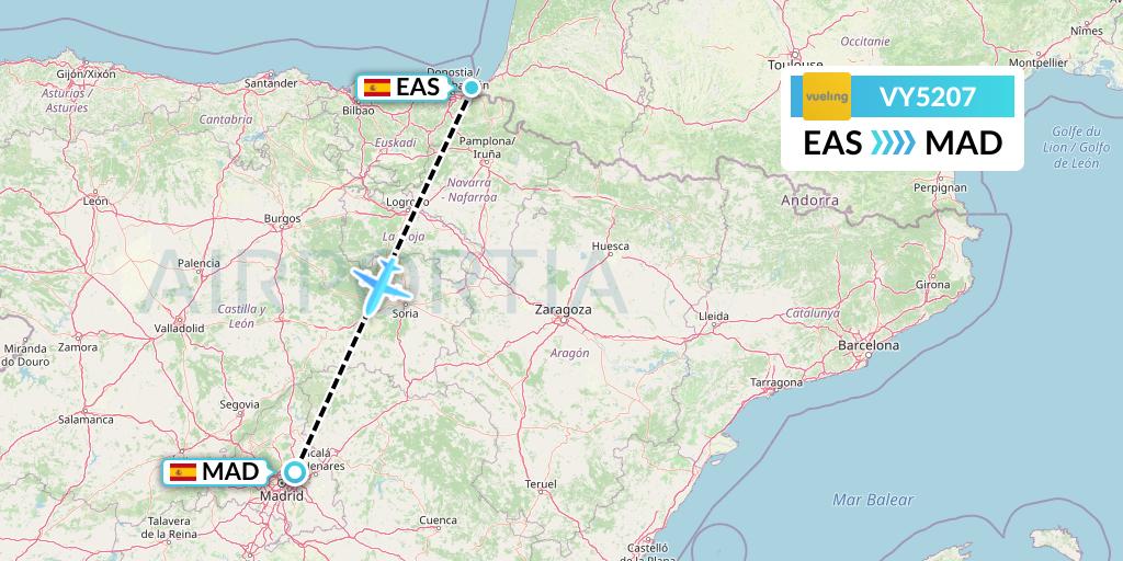 VY5207 Vueling Flight Map: San Sebastian to Madrid