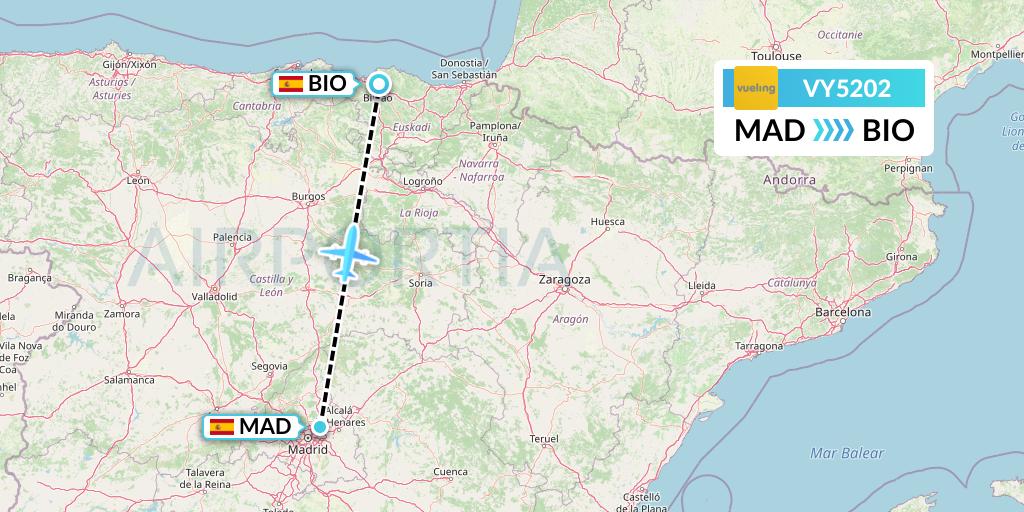 VY5202 Vueling Flight Map: Madrid to Bilbao