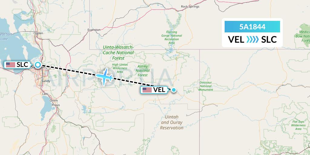 5A1844 Alpine Air Express Flight Map: Vernal to Salt Lake City