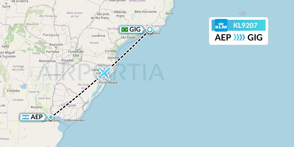 KL9207 KLM Flight Map: Buenos Aires to Rio de Janeiro