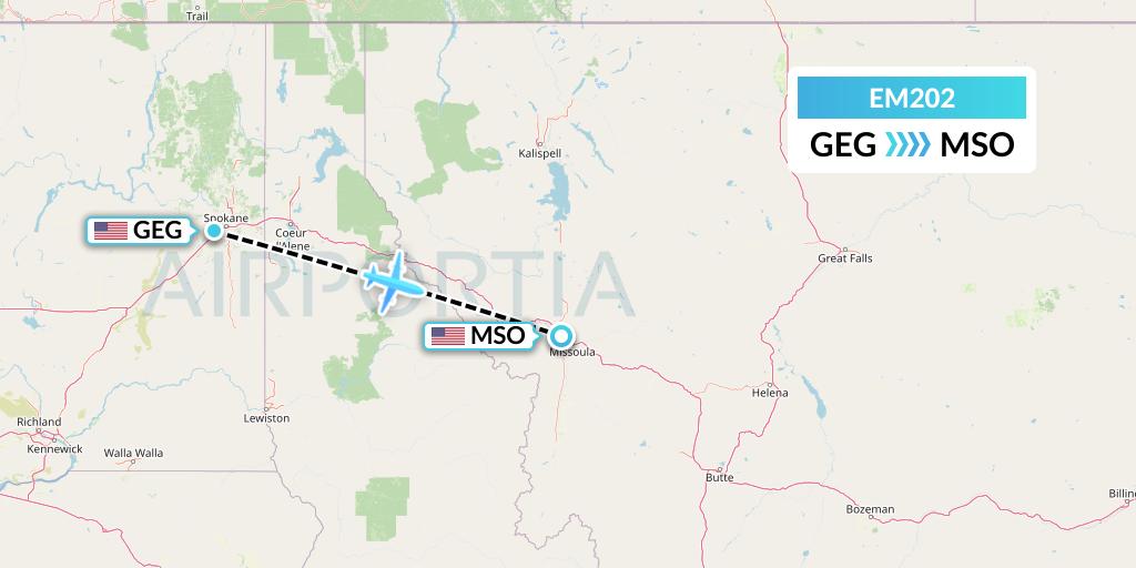 EM202 Empire Airlines Flight Map: Spokane to Missoula
