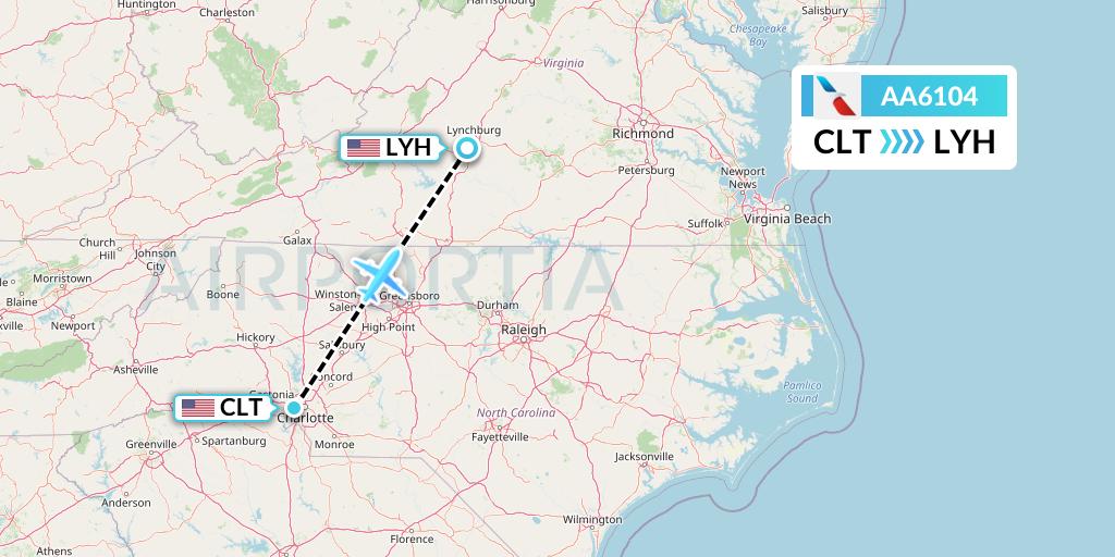 AA6104 American Airlines Flight Map: Charlotte to Lynchburg