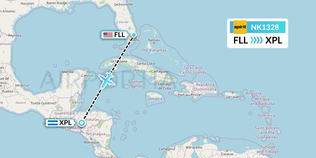 NK1328 Spirit Airlines Flight Map: Fort Lauderdale to Comayagua