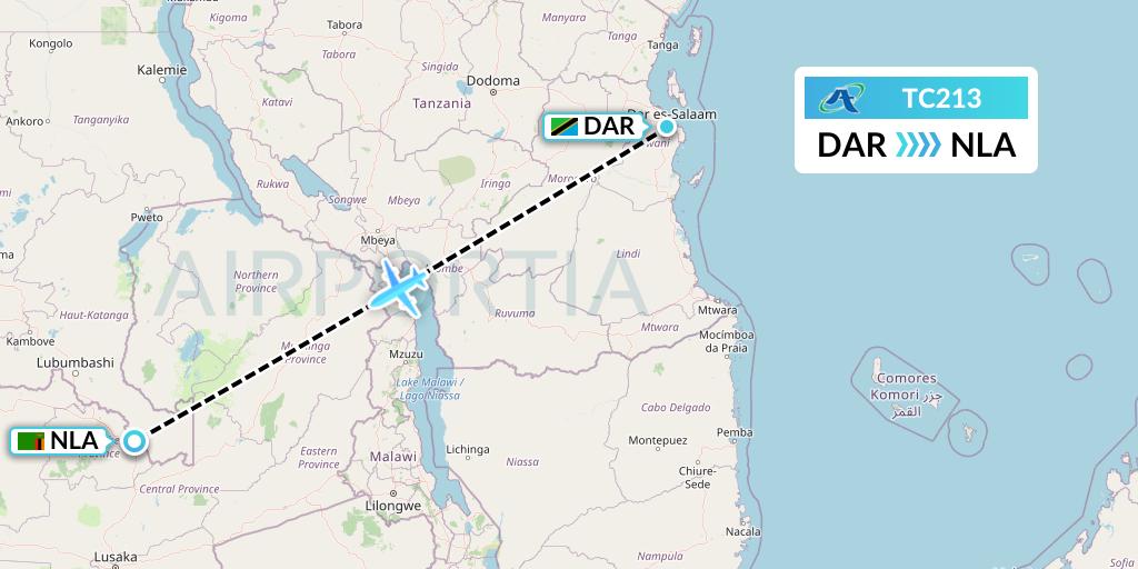 TC213 Air Tanzania Flight Map: Dar-es-Salaam to Ndola