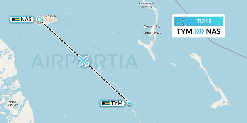 TI219 Tailwind Airlines Flight Map: Bahamas to Nassau