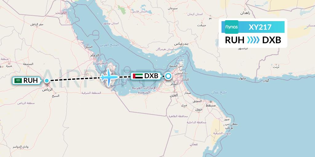 XY217 Flynas Flight Map: Riyadh to Dubai