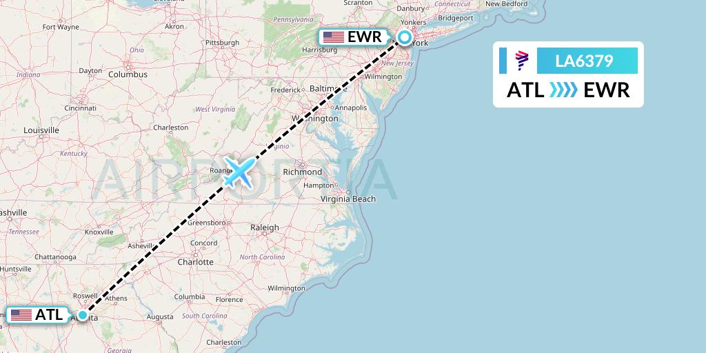 LA6379 LAN Airlines Flight Map: Atlanta to New York