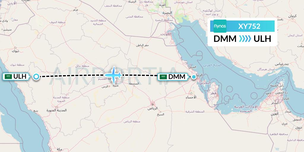 XY752 Flynas Flight Map: Dammam to Al Ula