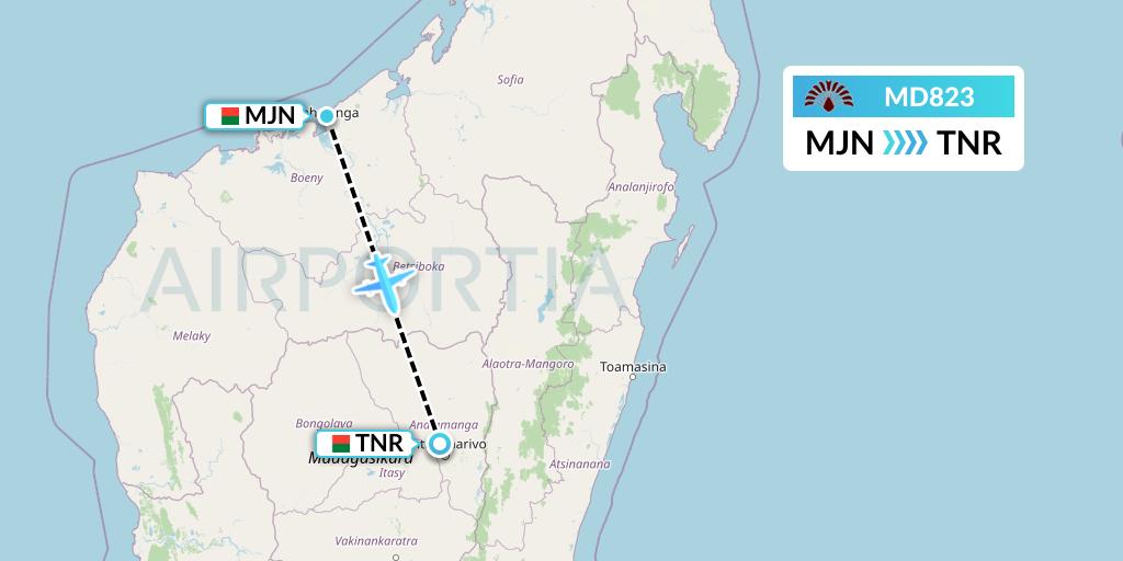 MD823 Air Madagascar Flight Map: Madagascar to Antananarivo