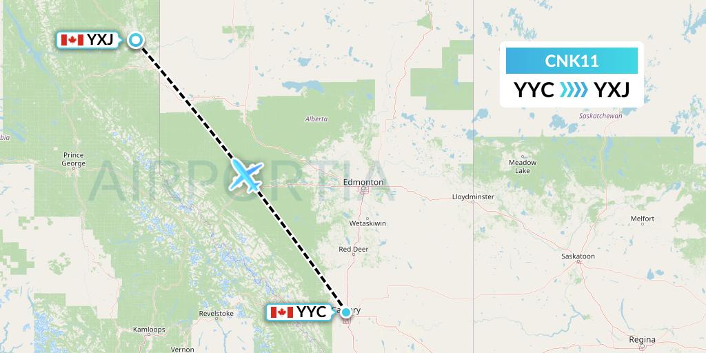 CNK11 Sunwest Aviation Flight Map: Calgary to Fort St. John