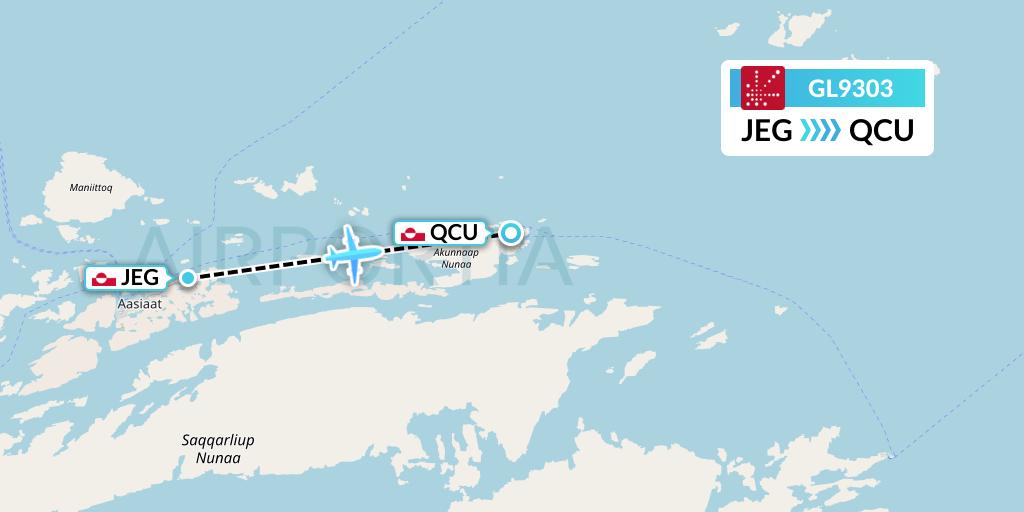 GL9303 Air Greenland Flight Map: Aasiaat to Greenland