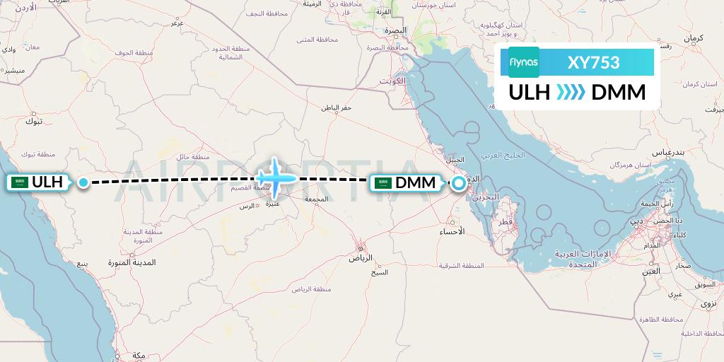 XY753 Flynas Flight Map: Al Ula to Dammam