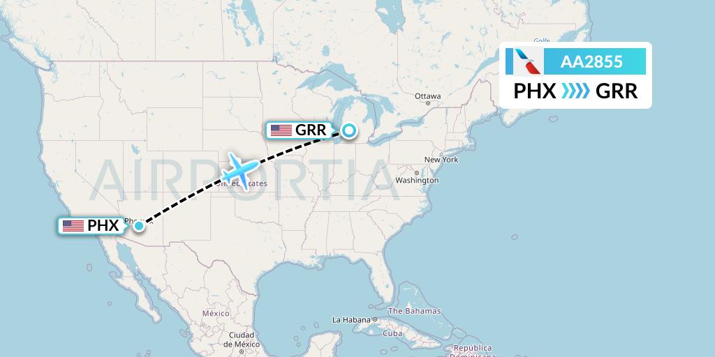AA2855 American Airlines Flight Map: Phoenix to Grand Rapids