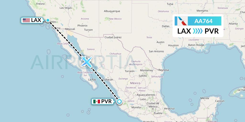 AA764 American Airlines Flight Map: Los Angeles to Puerto Vallarta