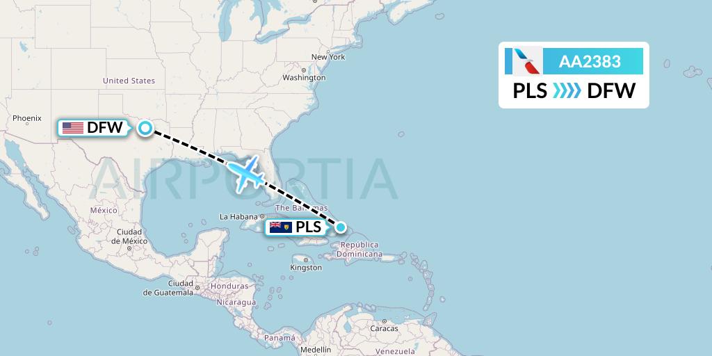 AA2383 American Airlines Flight Map: Providenciales to Dallas