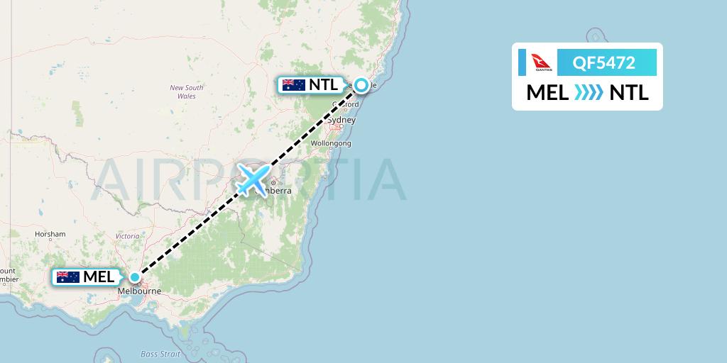 QF5472 Qantas Flight Map: Melbourne to Newcastle