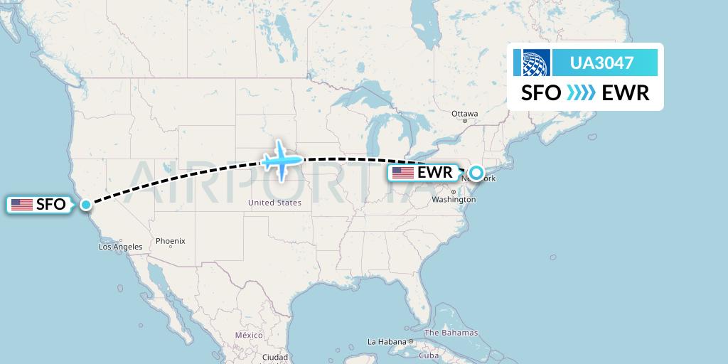UA3047 United Airlines Flight Map: San Francisco to New York