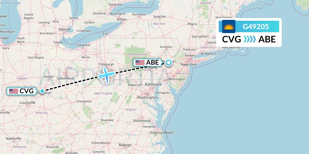 G49205 Allegiant Air Flight Map: Cincinnati to Allentown