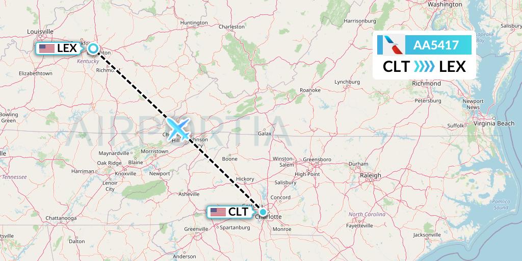 AA5417 American Airlines Flight Map: Charlotte to Lexington
