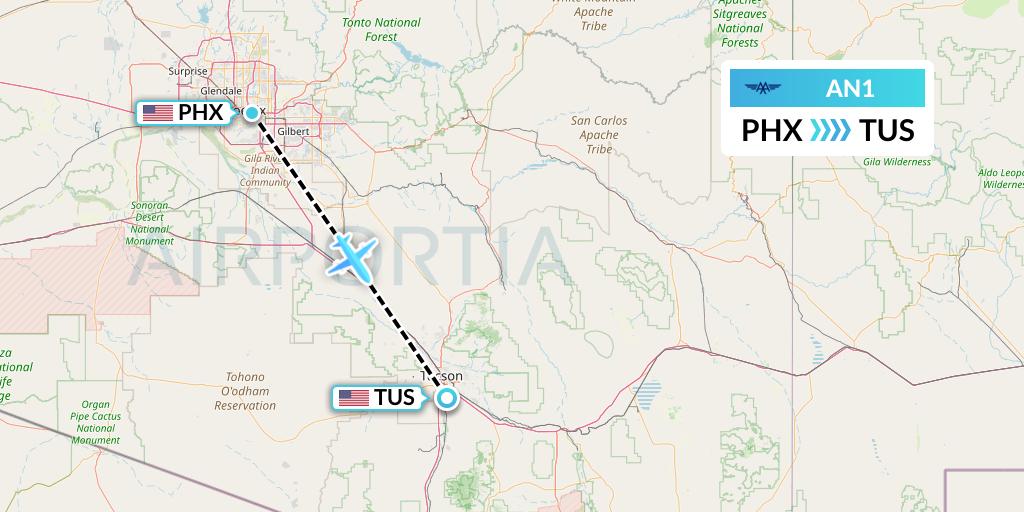 AN1 Advanced Air Flight Map: Phoenix to Tucson