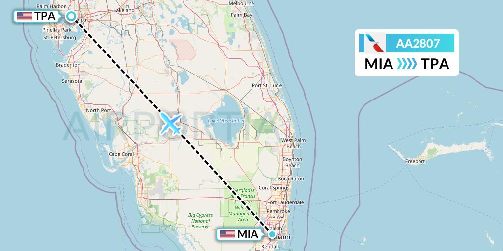 AA2807 American Airlines Flight Map: Miami to Tampa
