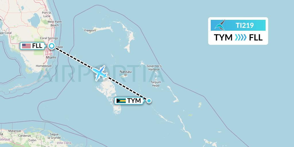 TI219 Tailwind Airlines Flight Map: Bahamas to Fort Lauderdale